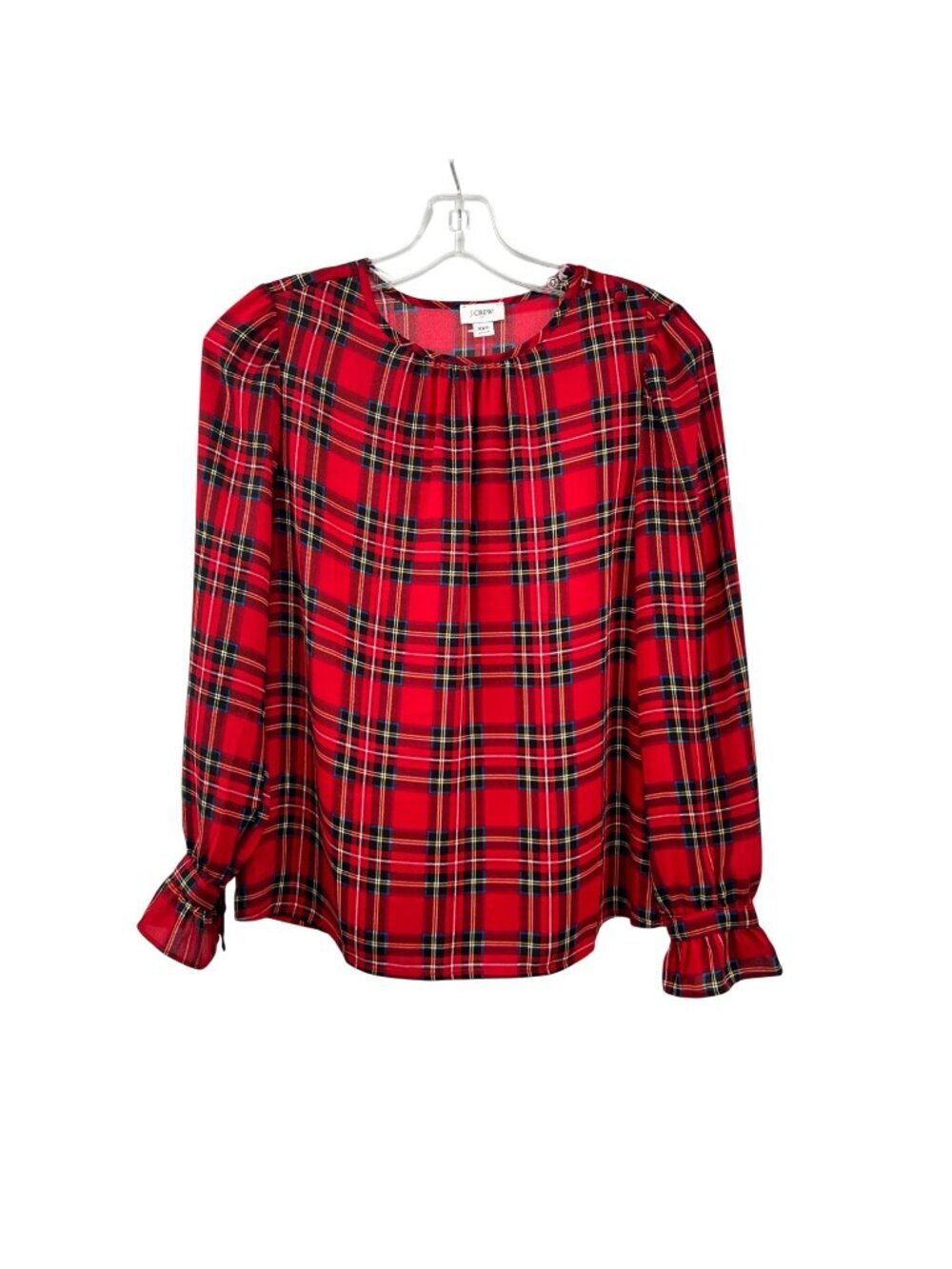 J.Crew Womens Plaid Lightweight Top Long Bishop Sleeve Red/Multi Size XXS